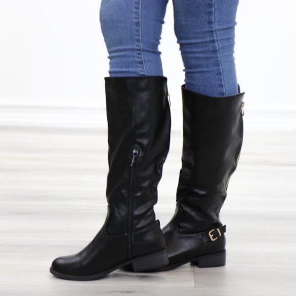 Rider Chick Mid Calf Boots Gold Buckle & Zipper - Picture 8 of 12